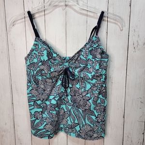 Lands' End Women's Floral Tankini Swimsuit Bathing Suit Underwire Top Size 12.